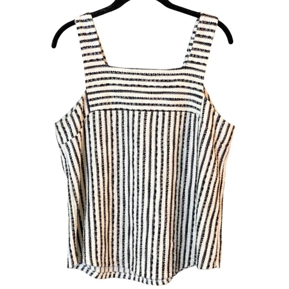 Lucky Brand Black White Striped Sleeveless Textured Knit Top Large Boho Casual - Picture 6 of 8